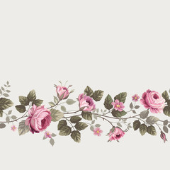 seamless floral border with roses - 298832193