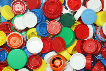 Plastic bottle caps collected for recycling	