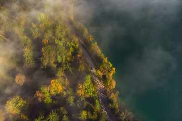 Autumn aerial view of Lake Bled, Slovenia