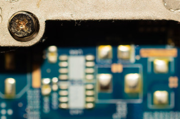 Macro detail of circuit board. computer motherboard close up. micro elements of computer....