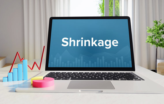 Shrinkage – Statistics/Business. Laptop in the office with term on the display. Finance/Economics.
