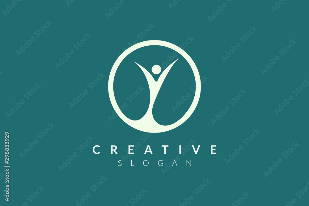 Wall mural logo design of people who are happy to celebrate something. minimalist and modern vector design suit