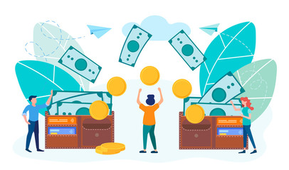 Money turnover concept vector illustration for banners and posters. Teamwork