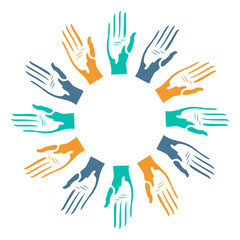 colorful hands with symbolic hearts as a frame for your text