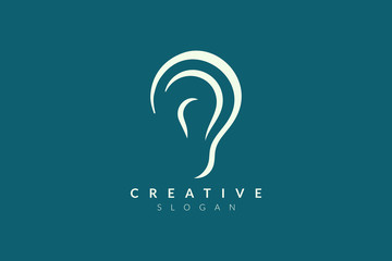 Ear logo design with sound waveforms. Minimalist and modern vector illustration design suitable for community, business, and product brands - obrazy, fototapety, plakaty