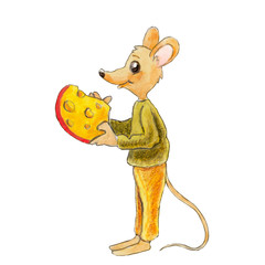 watercolor illustration of a funny cartoon mouse