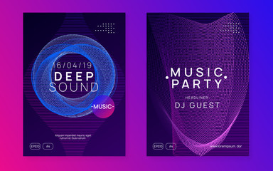 Electronic fest. Dynamic fluid shape and line. Energy show magazine set. Neon electronic fest flyer. Electro dance music. Trance sound. Club event poster. Techno dj party.