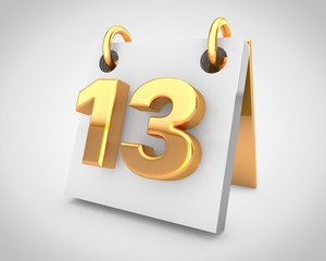 Desk calendar with gold design elements, day 13 of the month