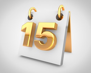 Desk calendar with gold design elements, day 15 of the month