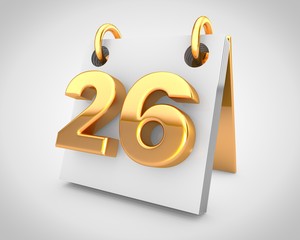 Desk calendar with gold design elements, day 26 of the month