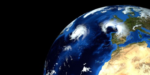Extremely detailed and realistic high resolution 3d illustration of a Hurricane. Shot from Space. Elements of this image are furnished by Nasa.