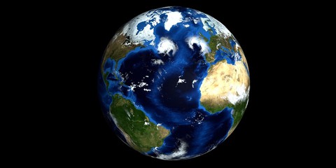 Extremely detailed and realistic high resolution 3d illustration of a Hurricane. Shot from Space. Elements of this image are furnished by Nasa.