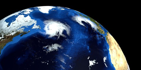 Extremely detailed and realistic high resolution 3d illustration of a Hurricane. Shot from Space. Elements of this image are furnished by Nasa.