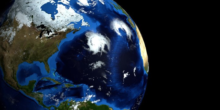 Extremely detailed and realistic high resolution 3d illustration of a Hurricane. Shot from Space. Elements of this image are furnished by Nasa.