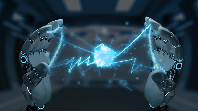 4k Video Roboter H&auml;nde mit dem Text Industrie 4.0