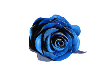 Blue leather rose flower isolated on white background