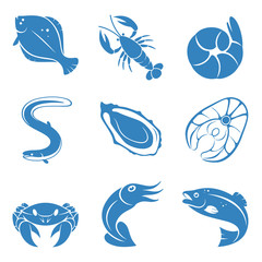 Seafood icon set.