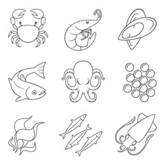 Seafood line icon collection