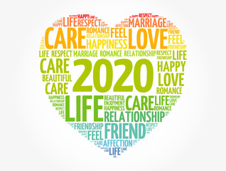 2020 Love and Happy concept, heart word cloud collage background
