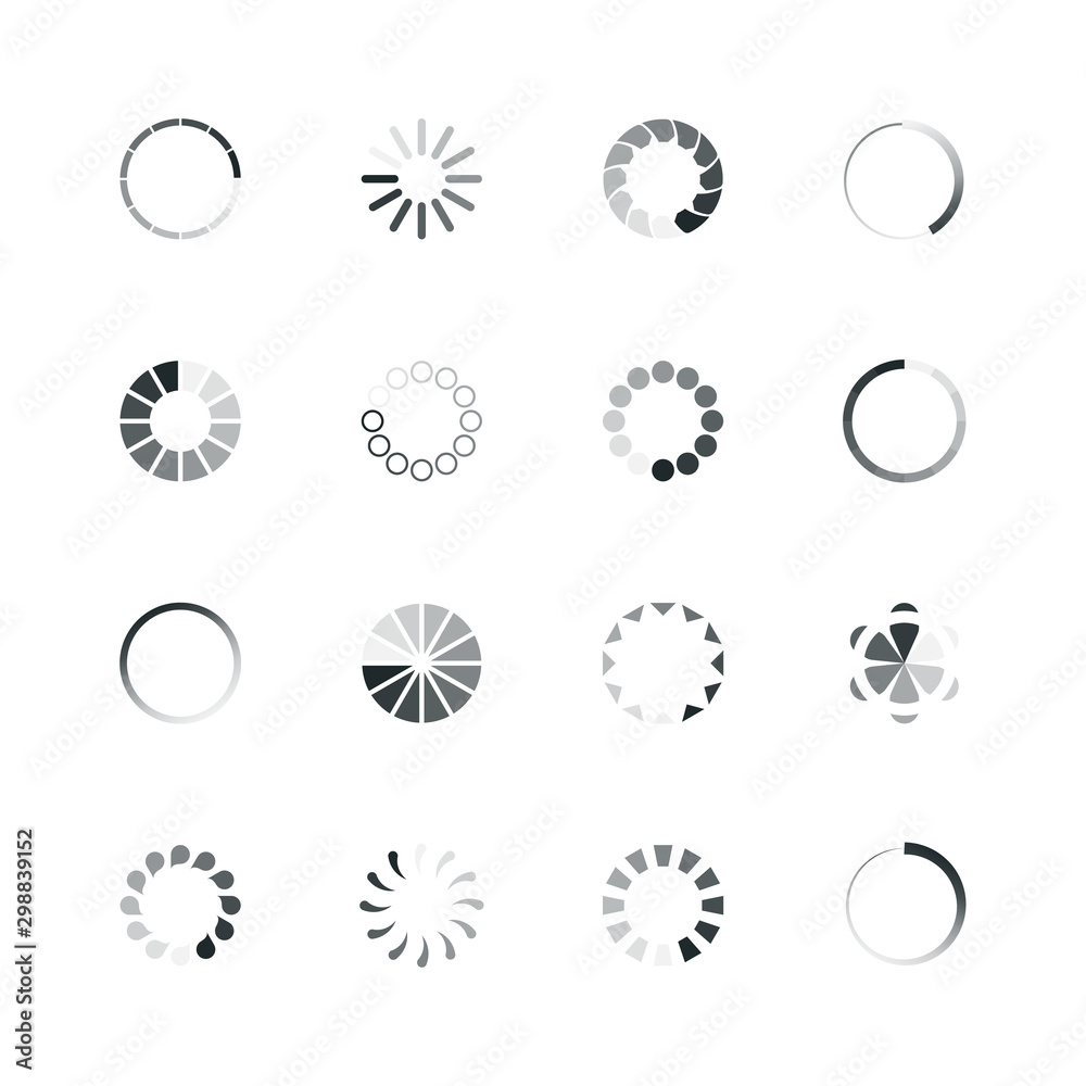Poster Loading icon. Web ui template loading buffering process progress bar circle rings percent internet vector icon collection. Illustration upload download circle status, interface website