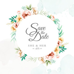 Fototapeta premium wedding invitation designs with watercolor floral and leaves