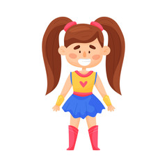 Little Girl In Superwoman Suit With Two Pony Tails Vector Illustration Cartoon Character