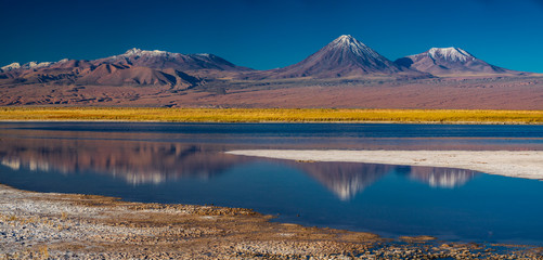Cejar lagoon and high volcano peaks in the background