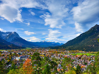 View to the town Garmisch-Partenkirchen autumn