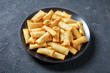 deep fried crispy chinese spring rolls, closeup