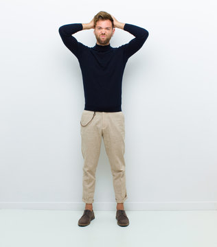 Young Full Body Man Feeling Frustrated And Annoyed, Sick And Tired Of Failure, Fed-up With Dull, Boring Tasks Against White Background