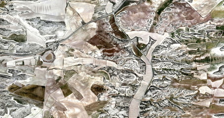 the drought, tribute to Picasso, abstract photography of the Spain fields from the air, aerial view, representation of human labor camps, abstract art, abstract naturalism,