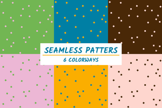 Set of six Vector Seamless square dotted Patterns In Blue green pink brown and yellow Colors - Abstract Background - Vector