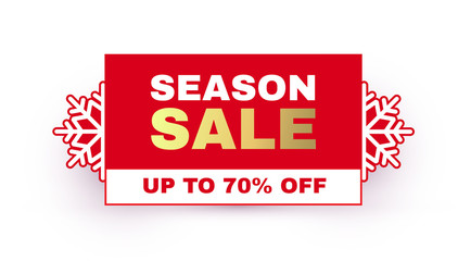 Christmas sale label. Season offer sticker design template with snowflakes.