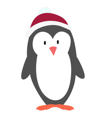 Vector illustration cute penguin. Penguin in christmas hat.