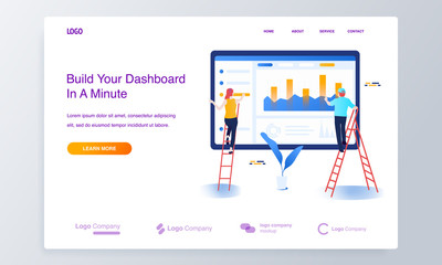 Web development concept set with people building website, painting and filling it with content, making necessary settings for web page interface. dashboard
