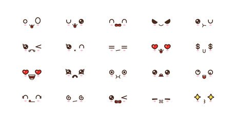 Kawaii cute faces smile emoticons. Japanese emoji