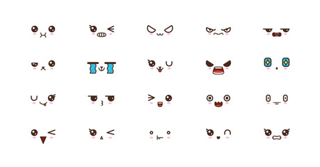 Kawaii cute faces smile emoticons. Japanese emoji