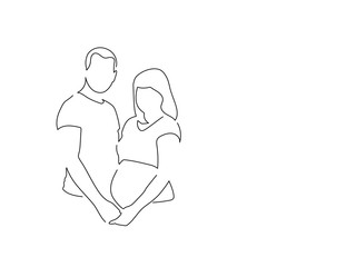 Pregnant couple isolated line drawing, vector illustration design. Maternity collection.