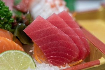 Japanese sashimi in a restaurant