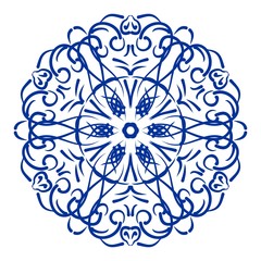 Antique blue cobalt ceramics design, vintage traditional folklore circle patterns in oriental style, vector design