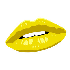 Bright yellow sensual lips on wight background