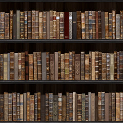 01 of 30 Black wood bookshelf. Old books seamless texture (vertically and horizontally). Tiled...
