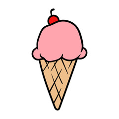 Cartoon Ice Cream Cone With Cherry on Top