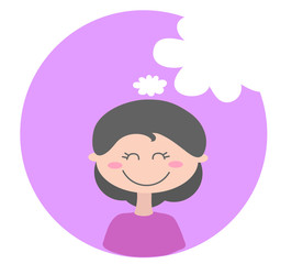 Cute girl thinks on a purple background. Vector illustration.