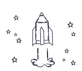 Rocket and stars on a white background. A sketch. Vector illustration.