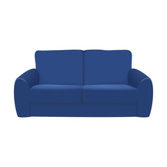 Soft comfortable blue sofa on a white background