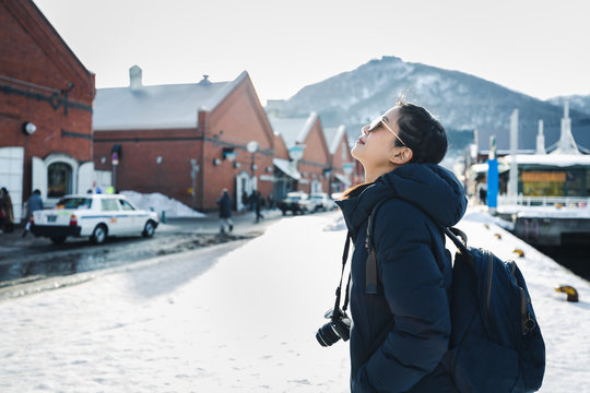 Travel woman in winter season