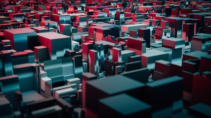 Obraz premium Abstract 3d illustration of cyber futuristic city landscape, data center, cyber security