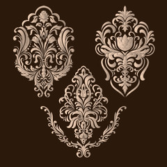 Vector set of damask ornamental elements. Elegant floral abstract elements for design. Perfect for invitations, cards etc.
