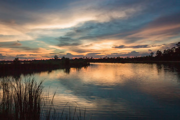 Sunset with reflection on the lake